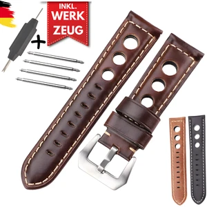 Uhrenarmband Leder Race Rally hellbraun gelocht 20 22 24 mm - Bild 1 von 12