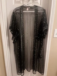 Victoria’s Secret Dream Angels Glitter Stars Sheer Black Flutter Kimono M/L - Picture 1 of 2