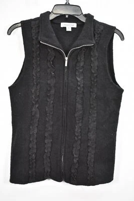 Coldwater Creek Mujer Negro Cremallera Completa Textura Tejido Informal Lana Suéter Chaleco M Foto 1 de 4