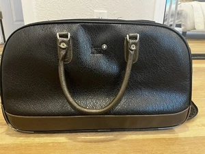 MONTBLANC BLACK CABIN COMPACT TROLLEY LEATHER DUFFLE LUGGAGE - Picture 1 of 10