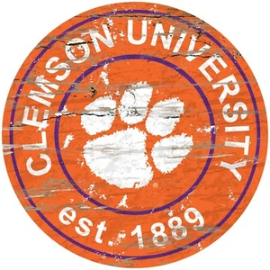 Clemson Tigers 24" Sign Round Distressed Established Sign NEW - Picture 1 of 1