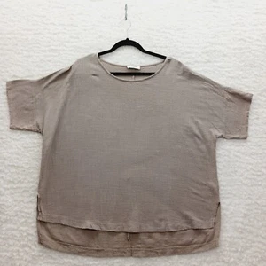 Lagenlook Tunic Blouse Size 1X Beige Textured Artsy Minimal Quiet Luxury Chic - Picture 1 of 11
