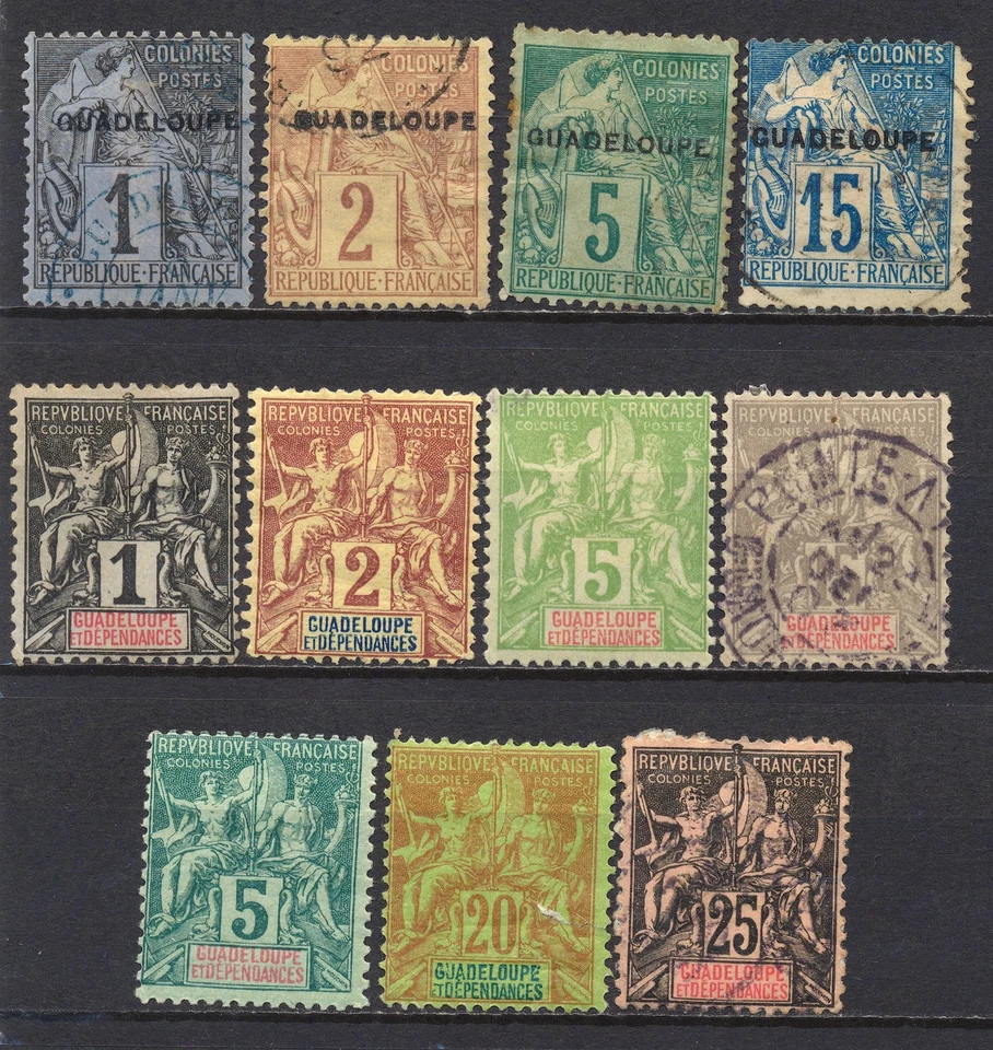 Guadaloupe 1891 - 1892 MM + FU stamps - Image 1 of 1