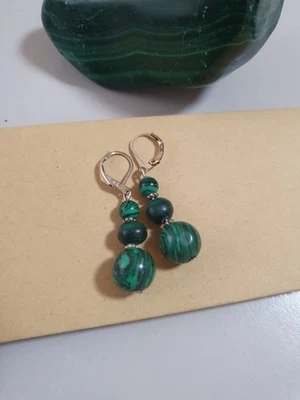 Damen OHRRINGE mit Malachit  Edelstein 4cm  925 Silber , Grün - Bild 1 von 2