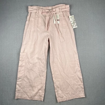 Pantalones de lino Jill para mujer talla 12 rosa bolsillos recortados anchos Lagenlook Boho NUEVO Foto 1 de 4
