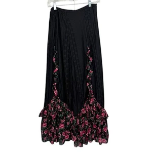 Free People schwarz Spitze Maxirock Blumenakzent Boho romantisch Fairygoth Gr. M gebraucht, in einwandfreiem Zustand - Bild 1 von 10