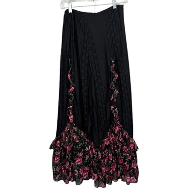Maxi Falda Free People Negra Encaje Acento Floral Boho Romántico Gótico de Hadas Talla M Usada en Excelente Condición Foto 1 de 4