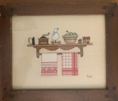 Estante enmarcado punto de cruz cinta azul ganso cottagecore  Foto 1 de 4