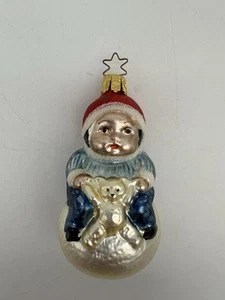 Vintage Inge Glas Glass Boy on Snowball Christmas Ornament Mouth Blown Germany - Picture 1 of 4