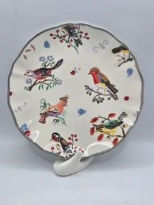 Anthropologie Nathalie Lete Tropical Birds 8in Dessert Plate • Grey Rim • NOS - Picture 1 of 13