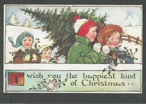 1970 Post Card Xmas Greeting W/Children + A Tied Xmas Seal On Back - Picture 1 of 2
