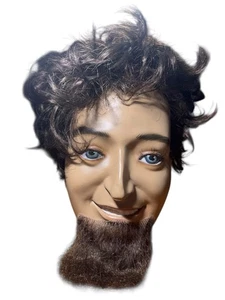 Vtg Life-Size Male Mannequin Head Curly Hair Beard Display Prop Wig Wear 10” - Picture 1 of 8