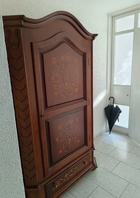 Schrank Kleiderschrank  Stilmöbel Holz Intarsien Garderobe Vintage - Bild 1 von 4