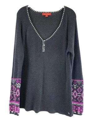 Krimson Klover Ponderosa Henley Sweater Waffle Knit Cotton Silk Gray Purple XL - Image 1 of 4