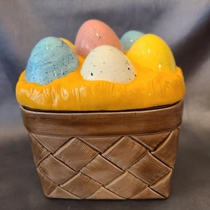 Vintage Ceramic Eggs in Basket Easter Spring Decor Cookie Jar Home Crafted - Picture 1 of 10