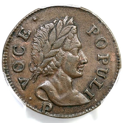 1760 N-11 R-4 PCGS AU 55 P Below Voce Populi Colonial Copper Foto 1 de 3