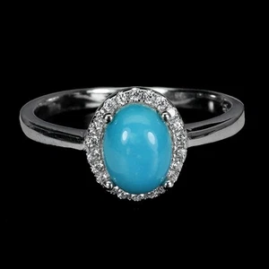 925 Sterling Silver Ring Oval Turquoise 8x6mm Natural Gemstone Jewelry Size 7 - Picture 1 of 14