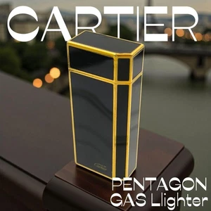 Encendedor de gas Cartier Pentágono oro negro en buen estado - Imagen 1 de 9