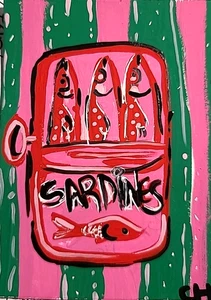 ACEO ORIGINAL SARDINES Acrylic & Gouache PAINTING NEW - Picture 1 of 1