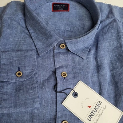 UNTUCKit Ravines Linen Long Sleeve Button Down Shirt XXX Large Tall Blue NWT - Image 1 of 4