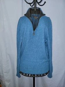 Men's Black Brown 1826 100% Cashmere Blue Collared 1/4 Zip Sweater Large - Picture 1 of 13