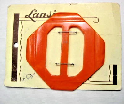 Hebilla de cinturón de celuloide naranja cunado Lansing vintage años 30/40 hexágono Foto 1 de 3
