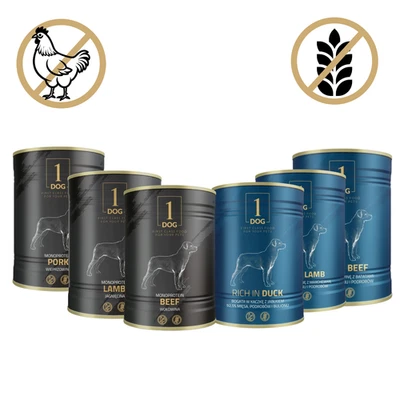 Nassfutter Hund 400g/ 800g Getreidefrei Hundefutter in Dosen 1DOG | alle Sorten - Bild 1 von 4