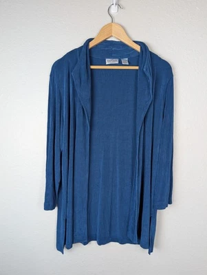 Chicos Travelers Cardigan Womens Size 2 Blue Open Front Lightweight Jacket - Image 1 of 4