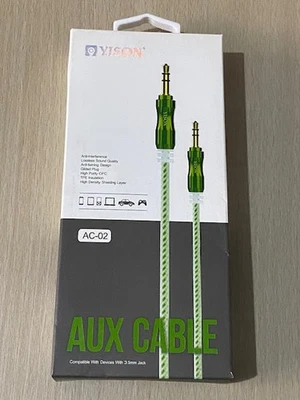 Aux Cable Jack To Jack 3.5 mm Audio Lead Male Stereo 1m Car PC Phone Plug Green - Image 1 of 2