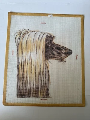 Vintage Needlepoint Canvas – Afghan Hound Dog Portrait - Image 1 of 4