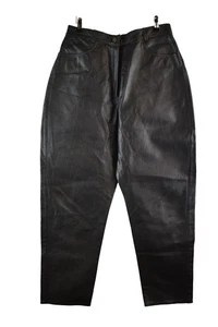 Leder Damen Lederhose schwarz weites Bein Hose Vintage W30 L27 - Bild 1 von 6