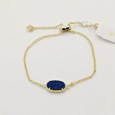 Nuevo Brazalete Kendra Scott Elaina Oro Cadena Ajustable En Azul Drusy Foto 1 de 4