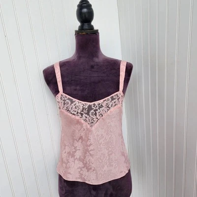 VTG Victorias Secret Pink Jacquard Cami Top Satin Gold Label Strappy Sz P XS  - Image 1 of 4