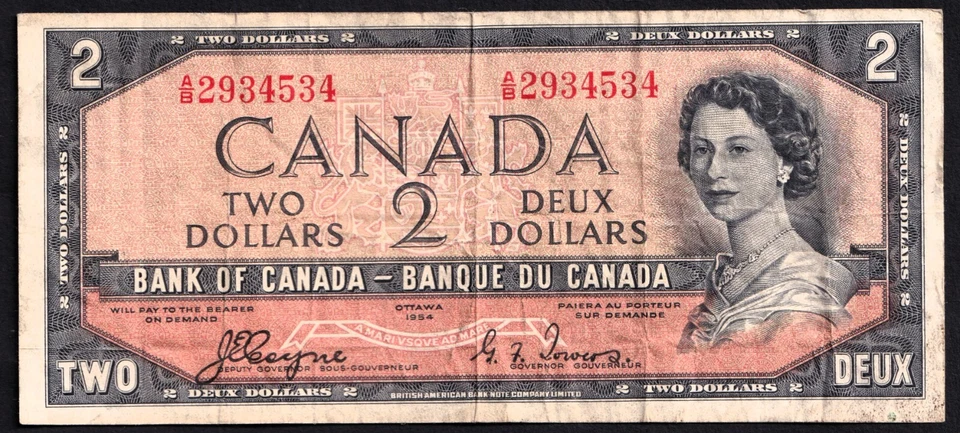 Canada 1954 $2 Two Dollar Devils Face Banknote Coyne - Towers A/B 2934534 - Image 1 of 2