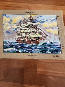 CLEARANCE MUST SELL!! COMPLETED PIRATE SHIP TAPESTRY by Gobelin 45x60 Ocean Sea - Picture 1 of 2
