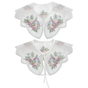 Colorful Flower Embroidery Organza Detachable Collar Beaded Shawl Wrap Capelet - Picture 1 of 10