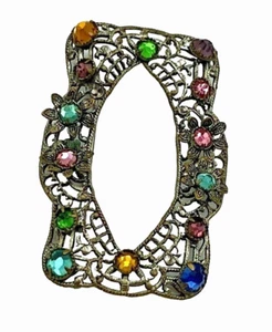 Beautiful Antique Filigree Pin Brooch Crystal Stones  - Picture 1 of 8