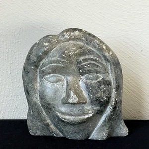 Vintage Inuit Soapstone Carving - Face - Canada Alaska 5" - Picture 1 of 11
