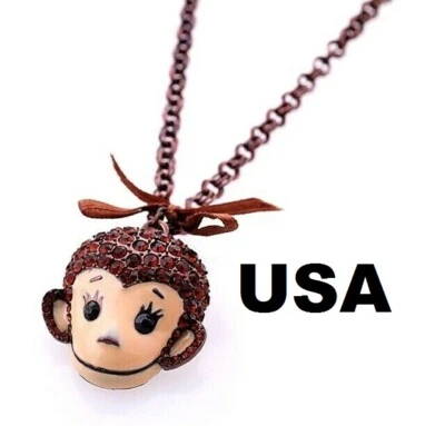 Vendedor de Estados Unidos Betsey Johnson Cristal Marrón Mono Largo Collar Calavera  Foto 1 de 4