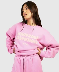 Boohoo Pink Oversized Sweatshirt Wardrobe Essentials Size Small - Picture 1 of 9