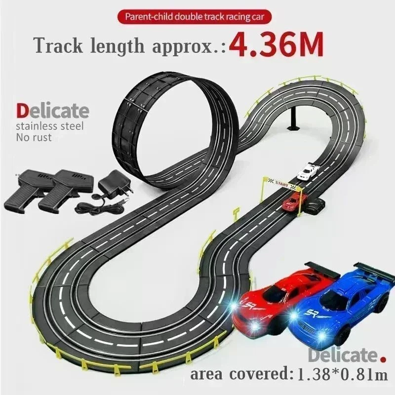 Electric Cars Racing Track Rail Car Double Remote Control Toy Circuit Railway Us - Image 1 of 4