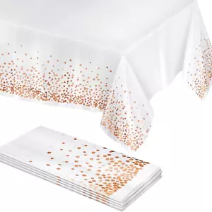 Rose Gold Plastic Table Cloth Disposable, 4 Pack - 54X108 Inch Rectangle Tablecl - Picture 1 of 12