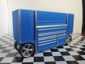 Blue Pit Utility Tool Box Workbench Shelf Vise Pan Gas 1/24 1/25 Scale Garage - Picture 1 of 12