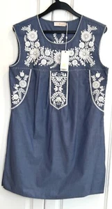 NWT Tory Burch size Medium chambray/ivory cotton embroidered Calita dress $325 - Picture 1 of 5