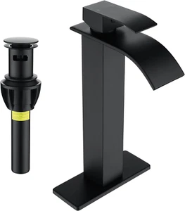 Hochgefäß Waschtischarmatur matt schwarz Wasserhahn für Bad Waschbecken hoch Wasserfall Badewanne - Bild 1 von 9