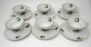 Vintage Royal Sealy Teacup and Saucer Lily of the Valley Set of 6 White Gold - Picture 1 of 8