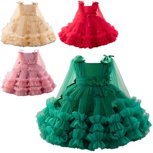 Toddler Baby Girls Ruffled Bowknot Dress Lace Mesh Tulle Princess Pageant Dress - Picture 1 of 30