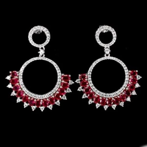 Summer 925 Silver Earrings Oval Ruby Natural Gemstone Jewelry Gift - Picture 1 of 10