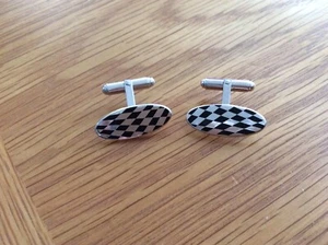 Silver Plated Harlequin Oval Cufflinks Smart Wedding Wear Christmas Ball Party - Picture 1 of 2