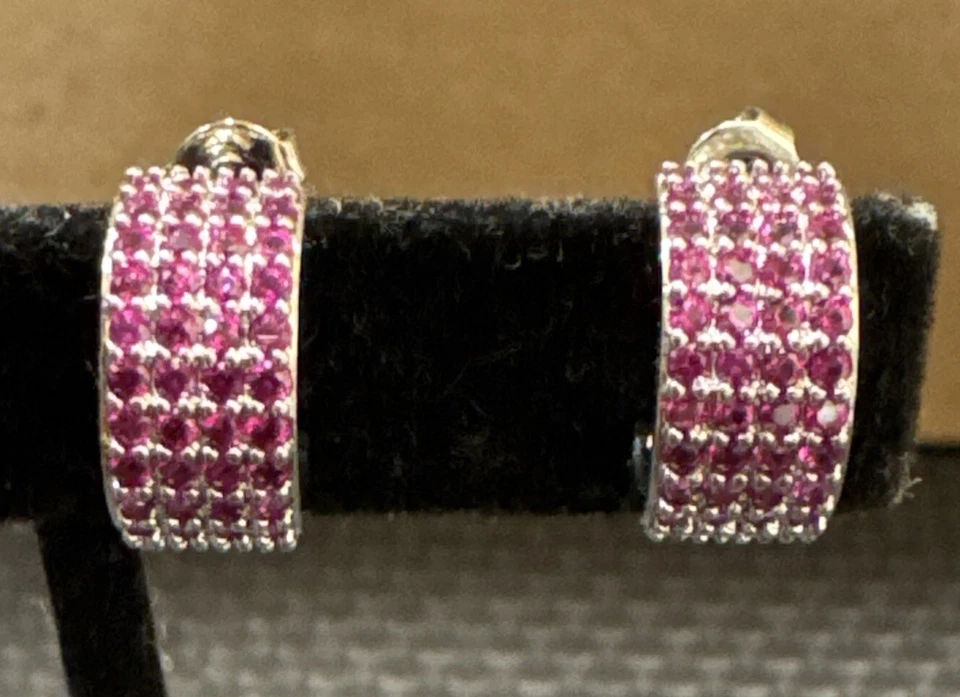 Macy's 4-Row Simulated Ruby Half Hoop Earrings